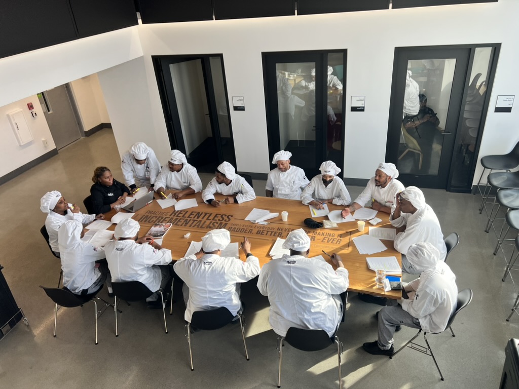 Culinary Job Training students working at the Robert Egger table
